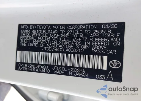 2020 Toyota Mirai from USA, damaged, VIN JTDBVRBD2LA008212